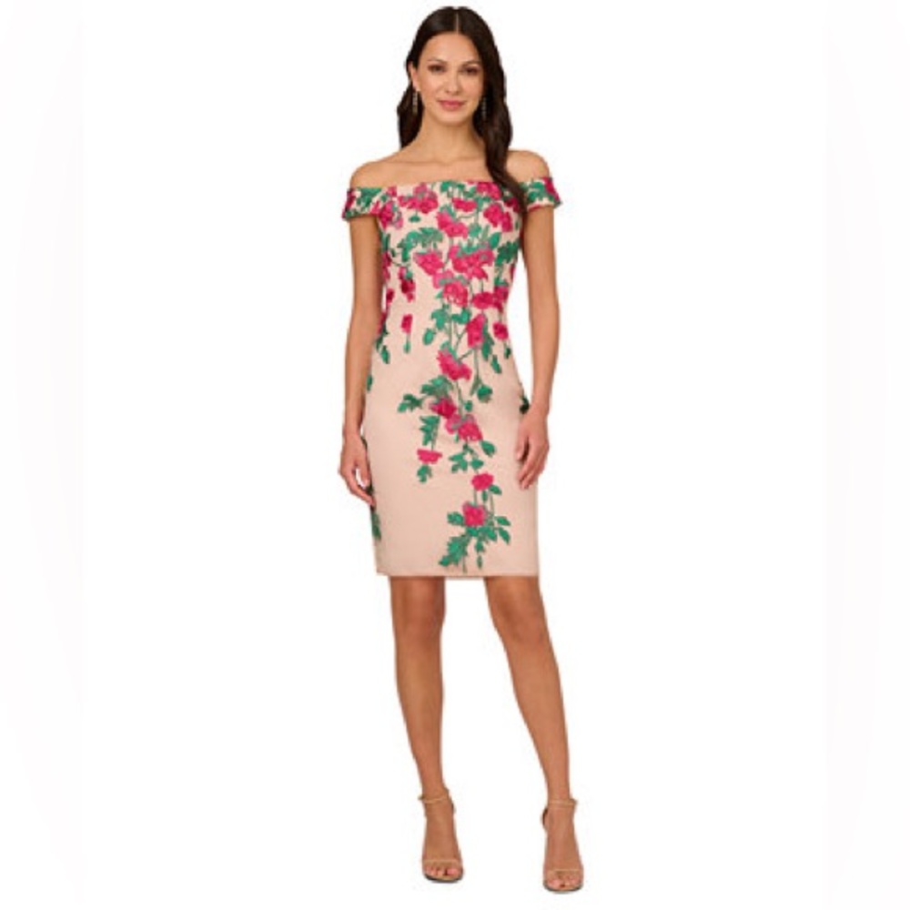 Adrianna Papell Women Cascading Florals Off-The-Shoulder‎ Dress size 12